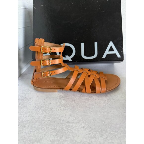 NIB AQUA Women's Emil Strappy Gladiator Sandals‎ Cognac Tan Leather Sz 8.5 - Picture 2 of 11